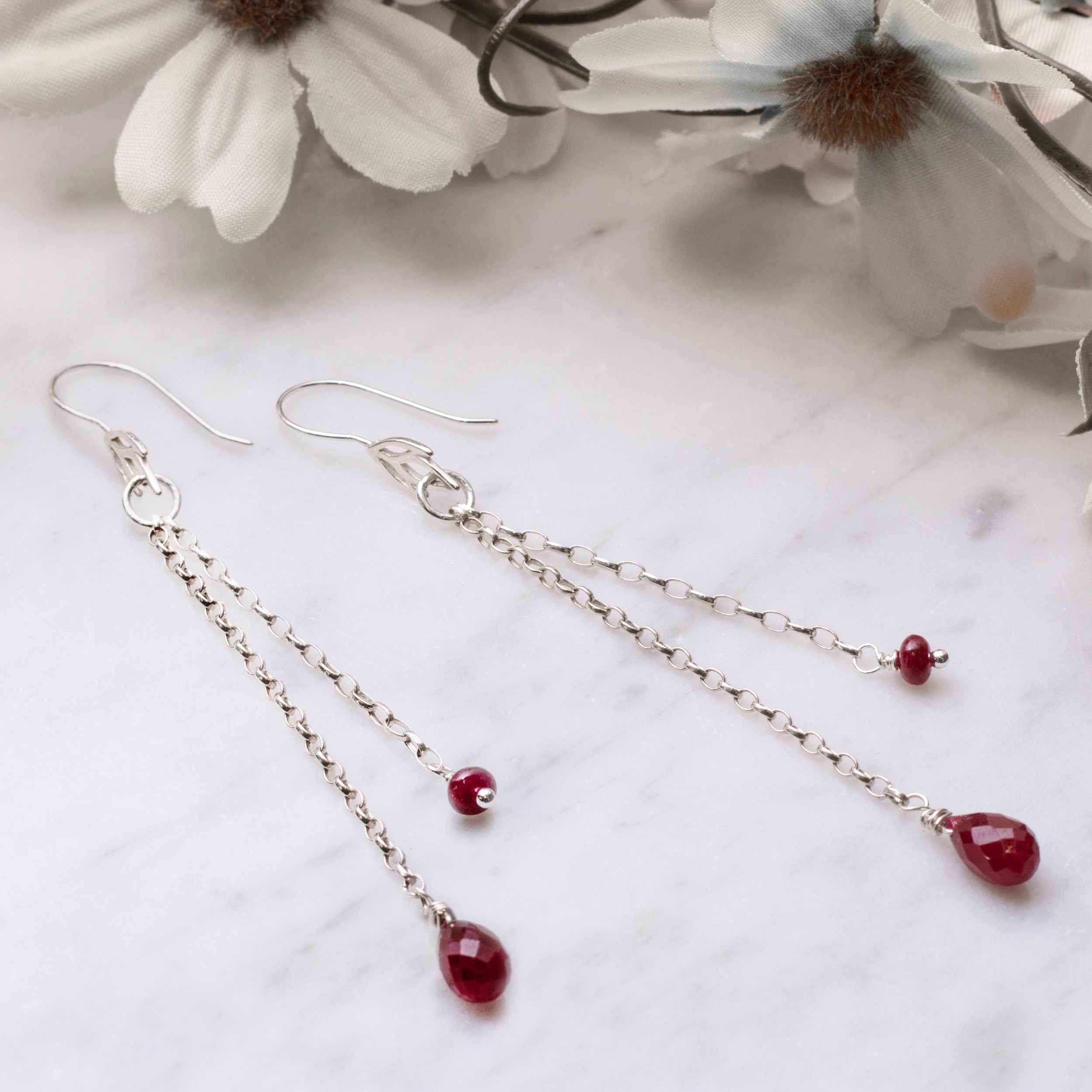 Sterling Silver Shepherds Crook Earwires With Iris Flower Loop Pair