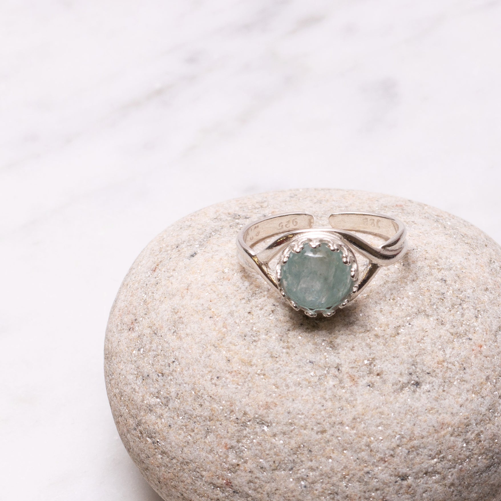 Sterling Silver Gallery Wire Adjustable Ring For 8mm Round Cabochon Stone