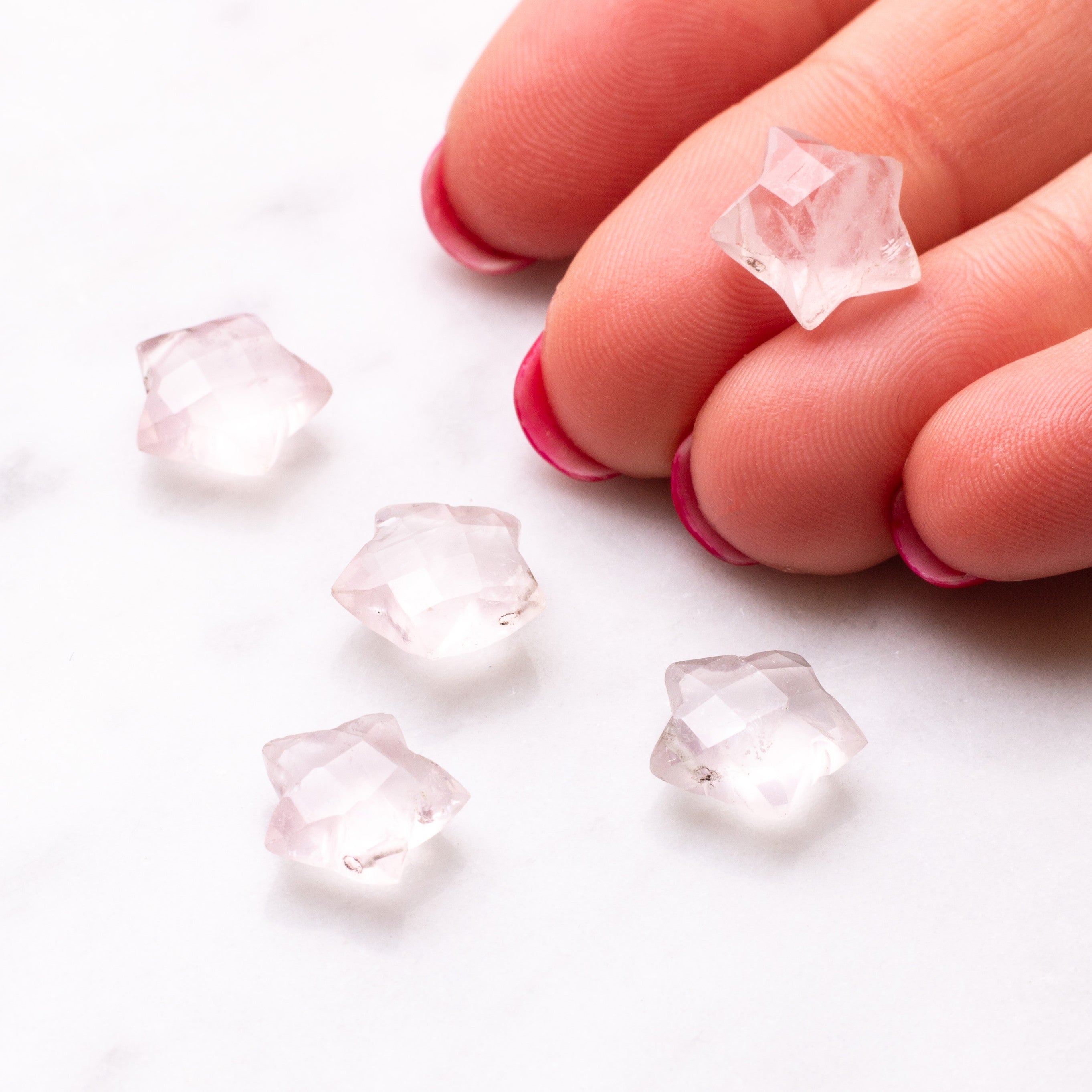 Rose Quartz Faceted Star Shape Beads Approx 11x5.5mm