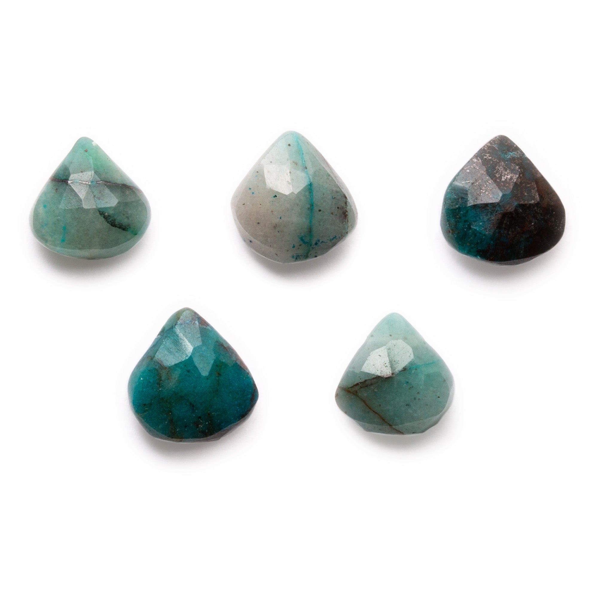 Chrysocolla Faceted Heart Briolette Beads Approx 6mm pk10 Beads
