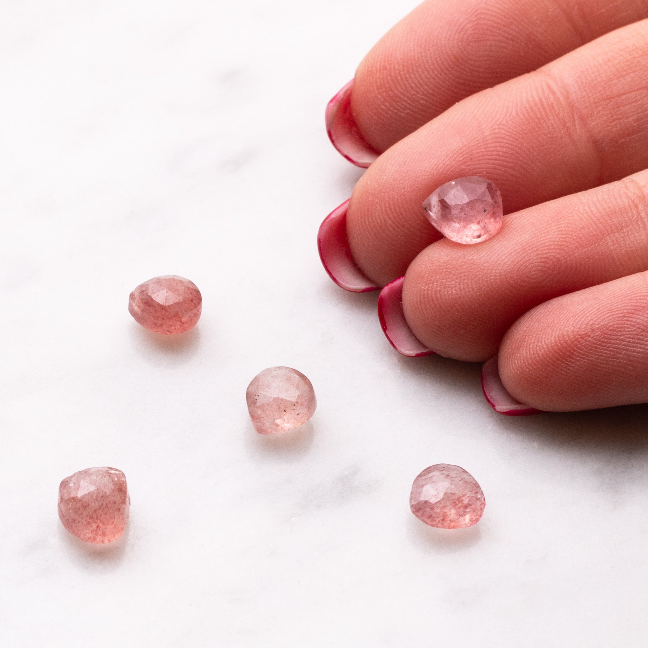 Strawberry Quartz Faceted Heart Briolette Beads Approx 6.5mm pk10 Beads