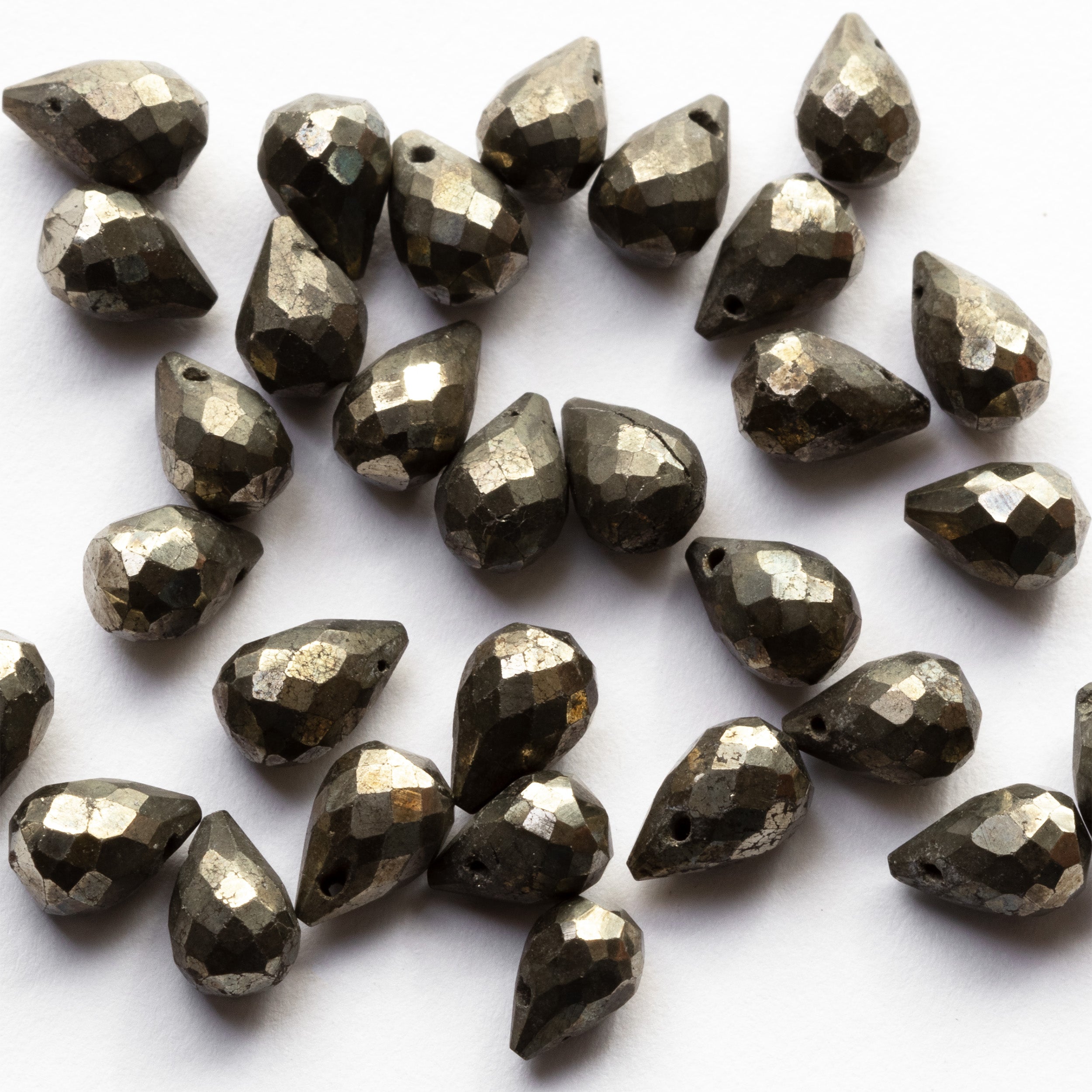 Pyrite Faceted Drop Briolette Beads Approx 8x5mm pk10 Beads
