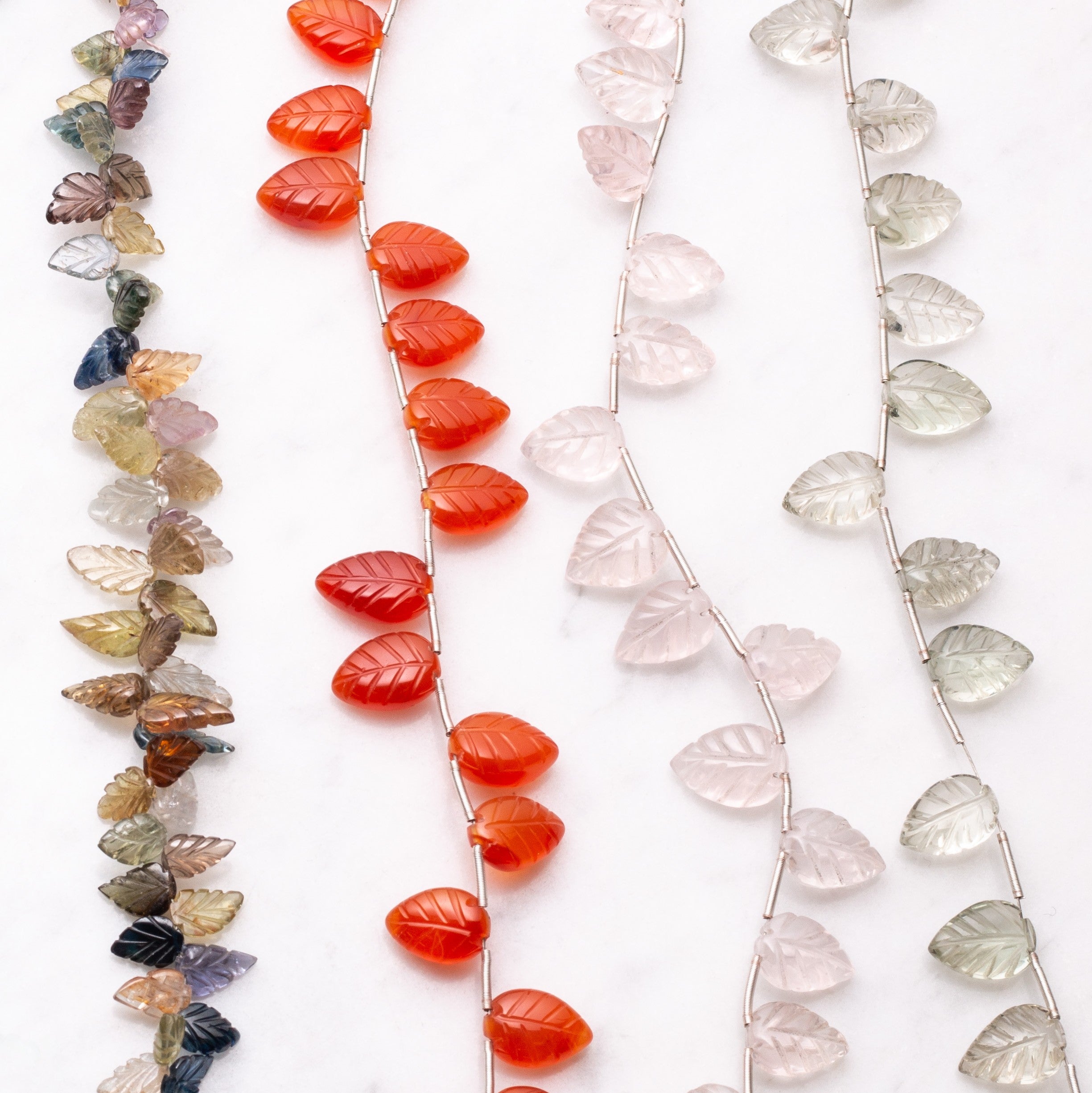 Green Amethyst Carved Leaf Beads Approx 12x8mm