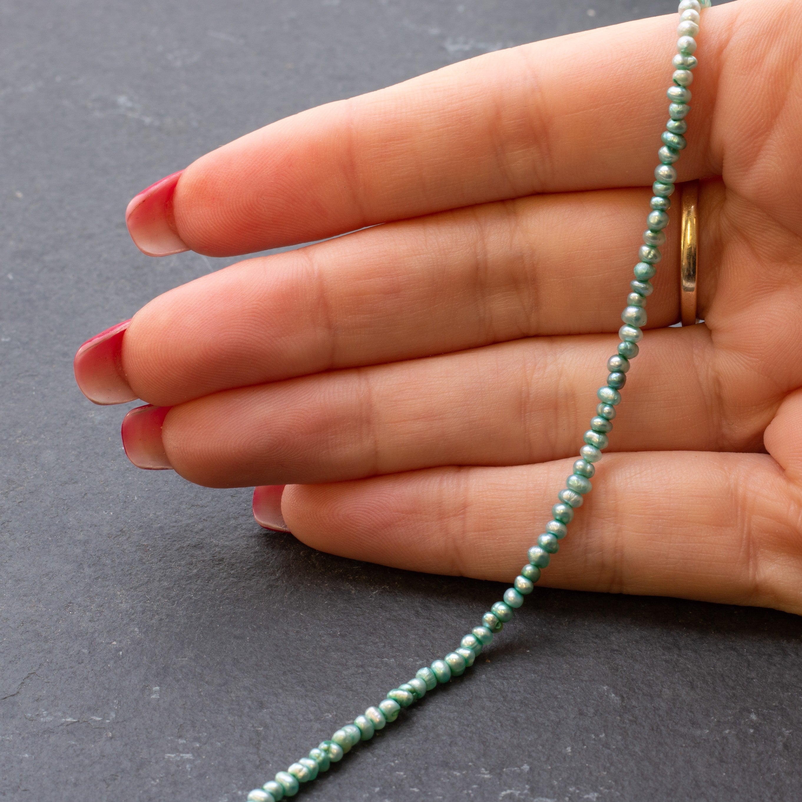 Mini Cultured Freshwater Soft Green Potato Pearls Approx 2.5x1mm