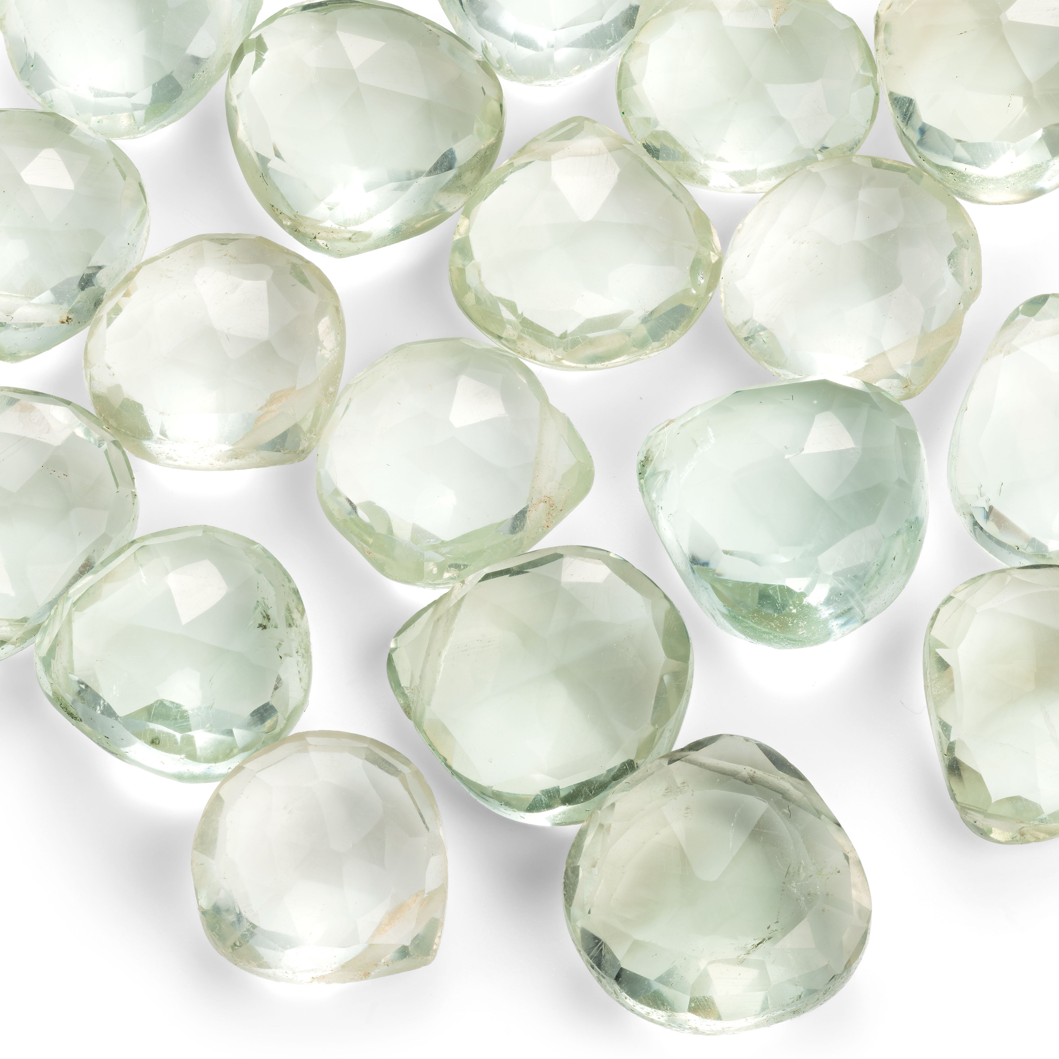 Green Amethyst Faceted Heart Briolette Beads Approx 10mm