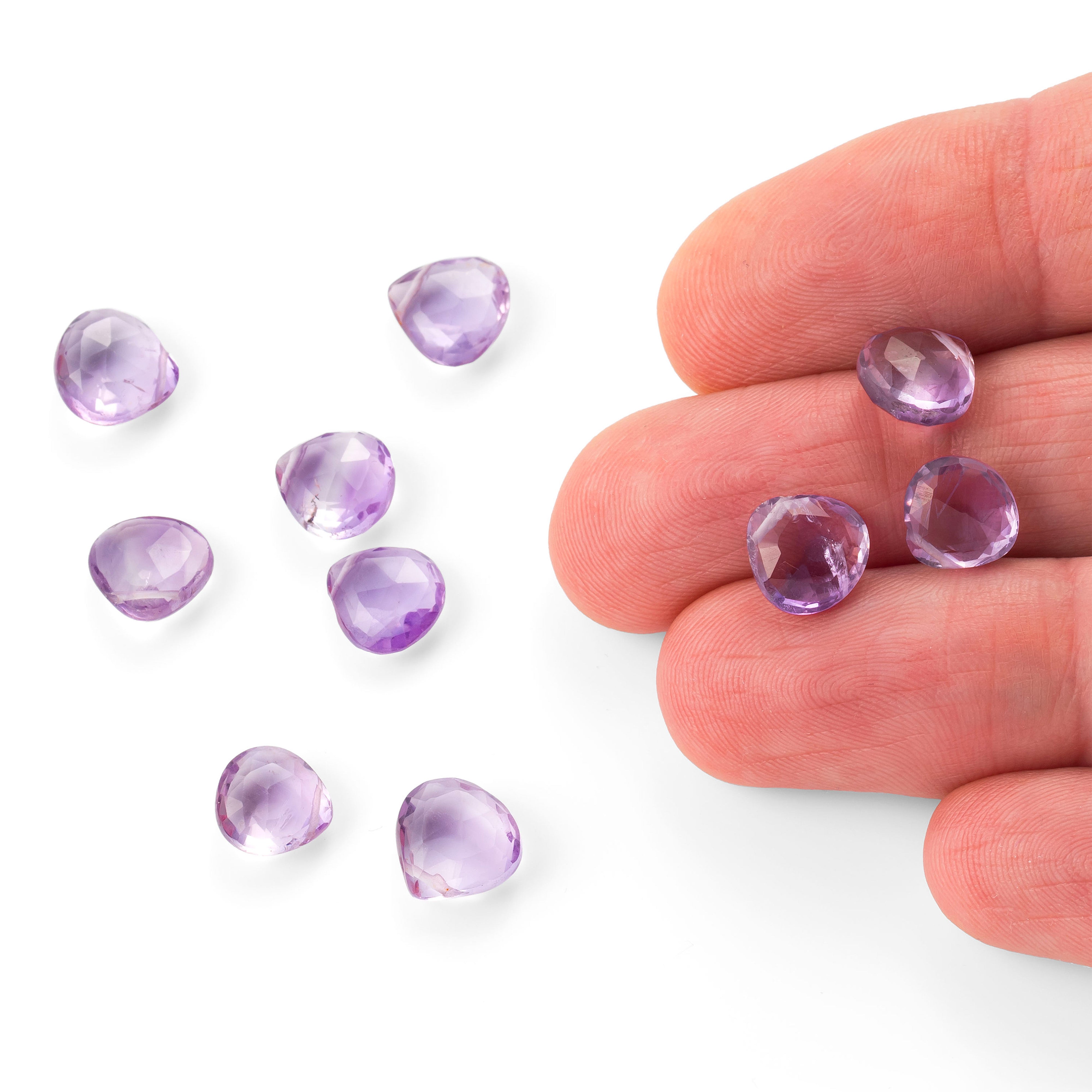 Pink Amethyst Faceted Heart Briolette Beads Approx 8mm