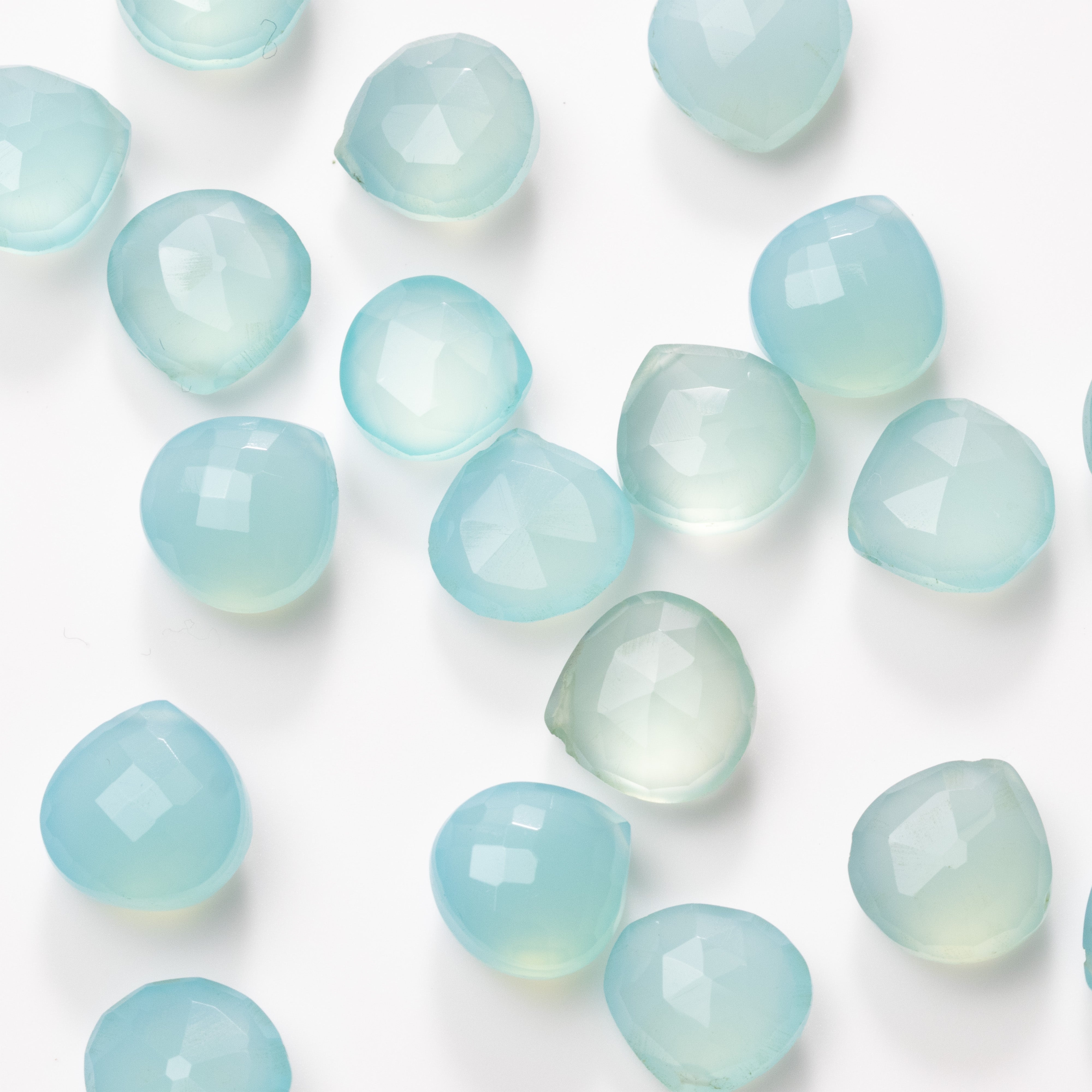 Aqua Blue Chalcedony Faceted Heart Briolette Beads Approx 10mm