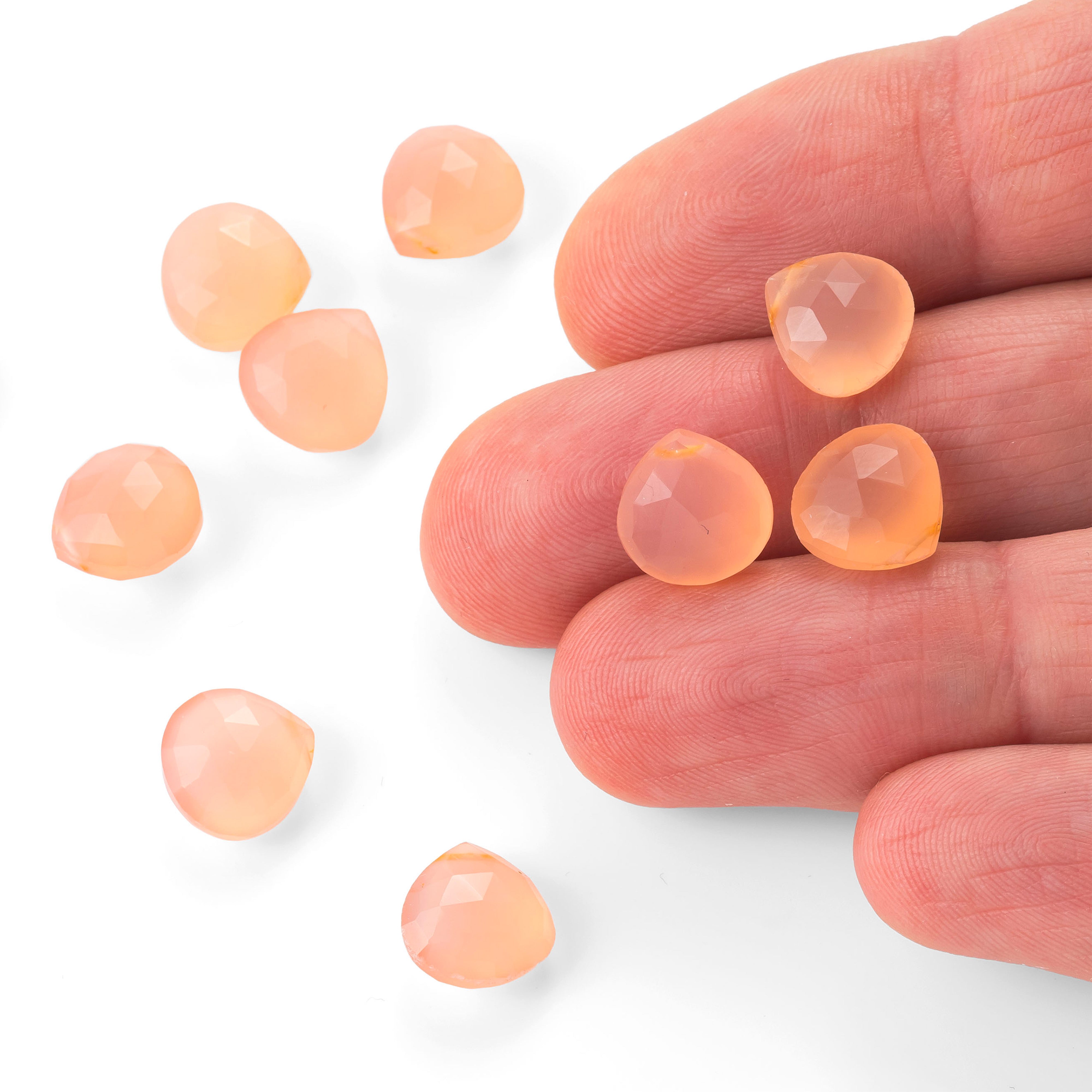 Pink Chalcedony Faceted Heart Briolette Beads Approx 9-10mm