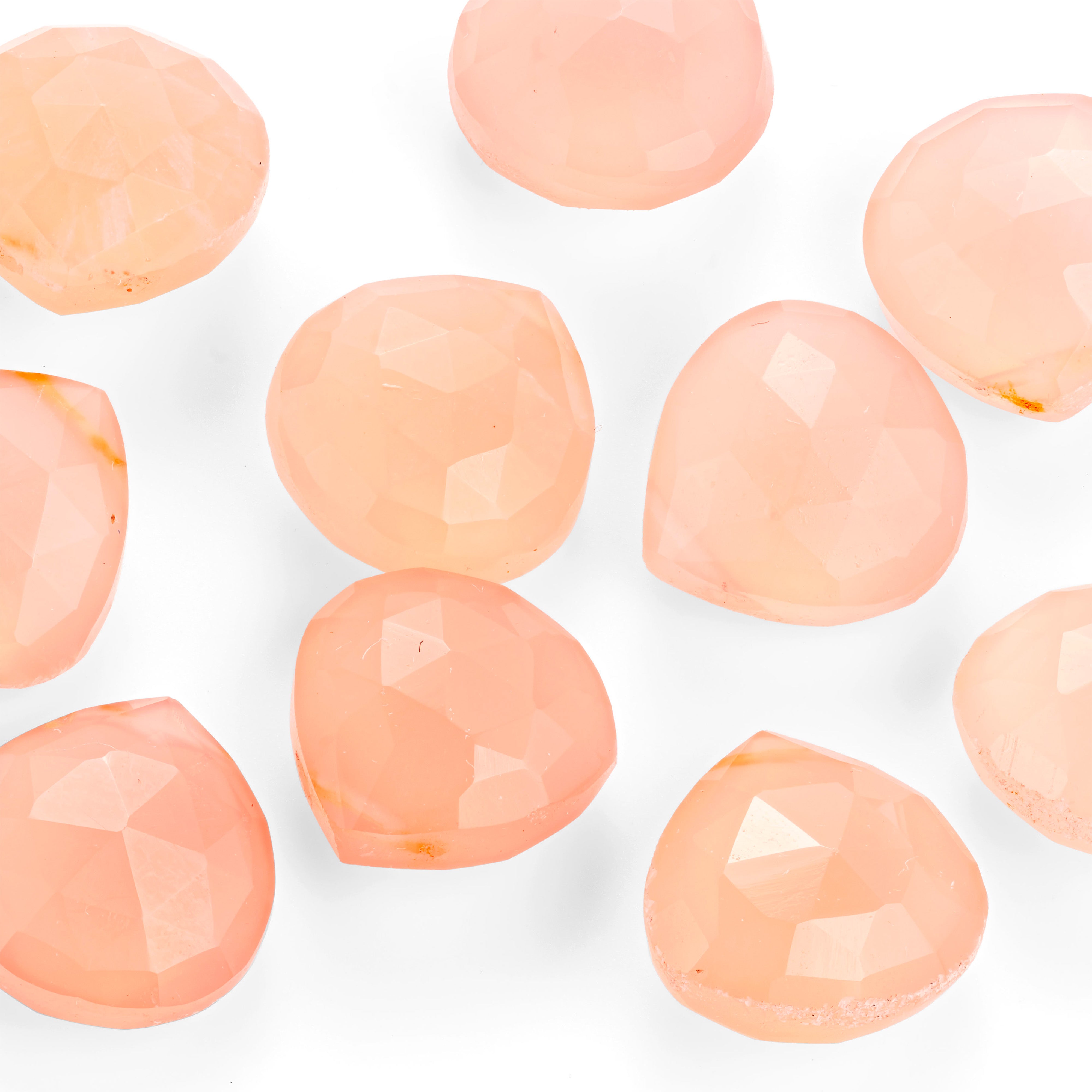Pink Chalcedony Faceted Heart Briolette Beads Approx 9-10mm