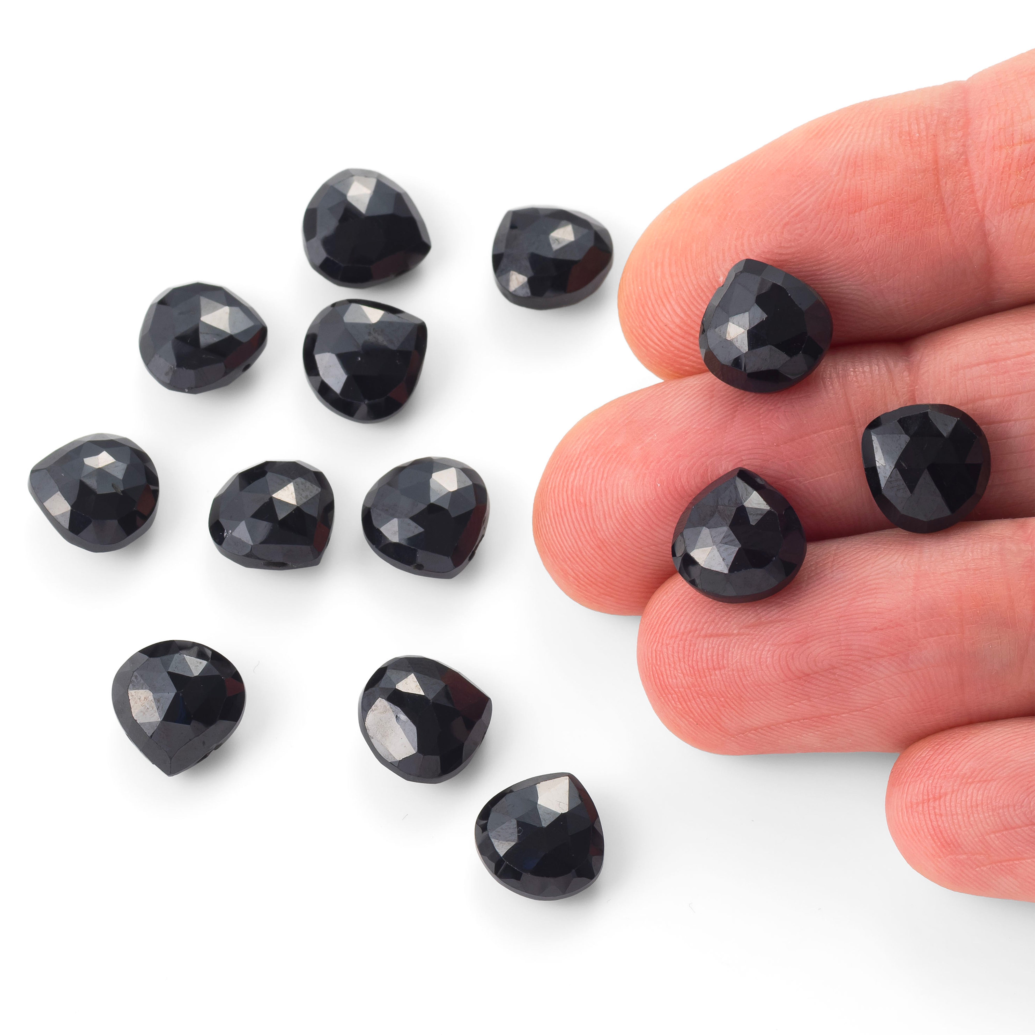 Black Spinel Faceted Heart Briolette Beads Approx 9mm