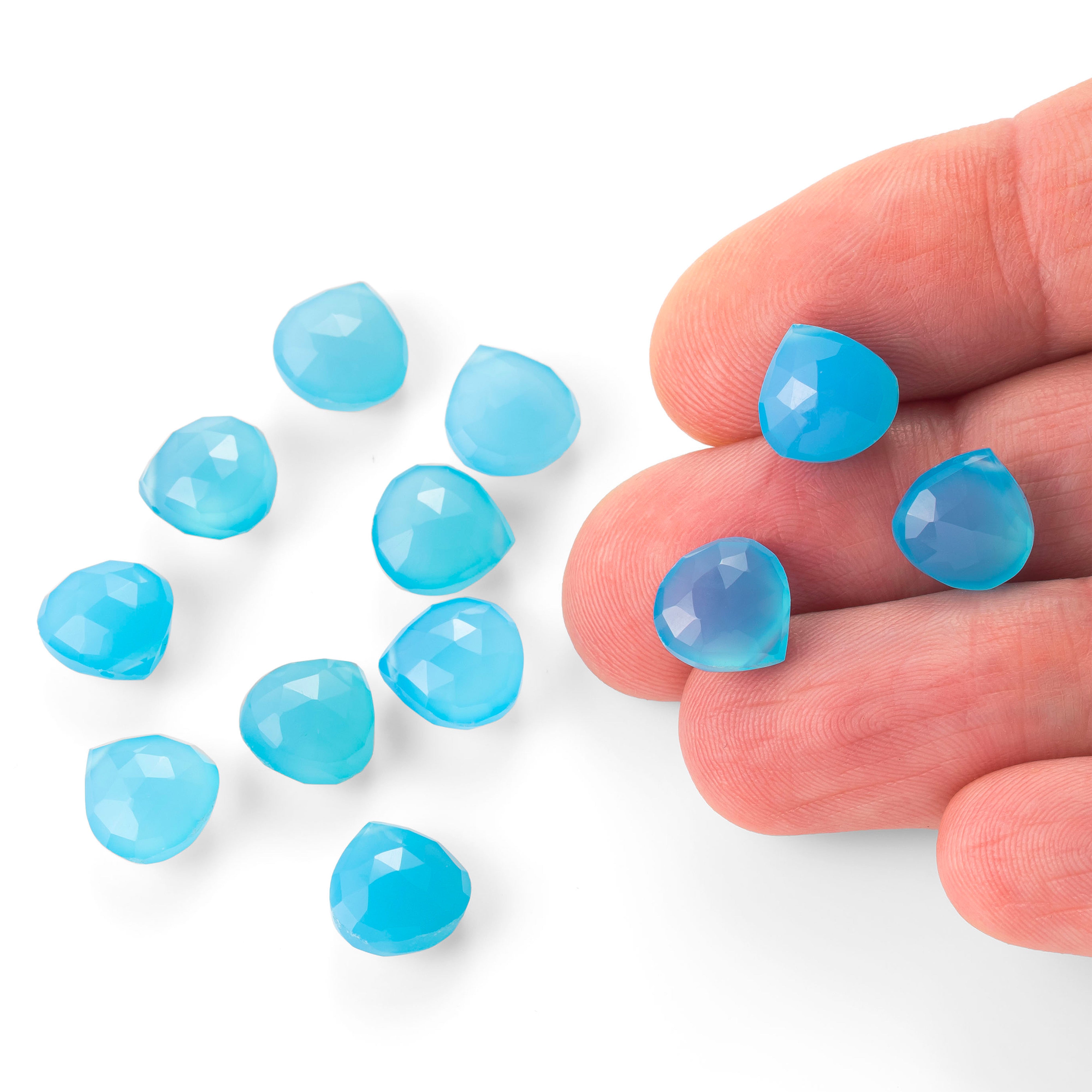 Blue Chalcedony Faceted Heart Briolette Beads Approx 9mm