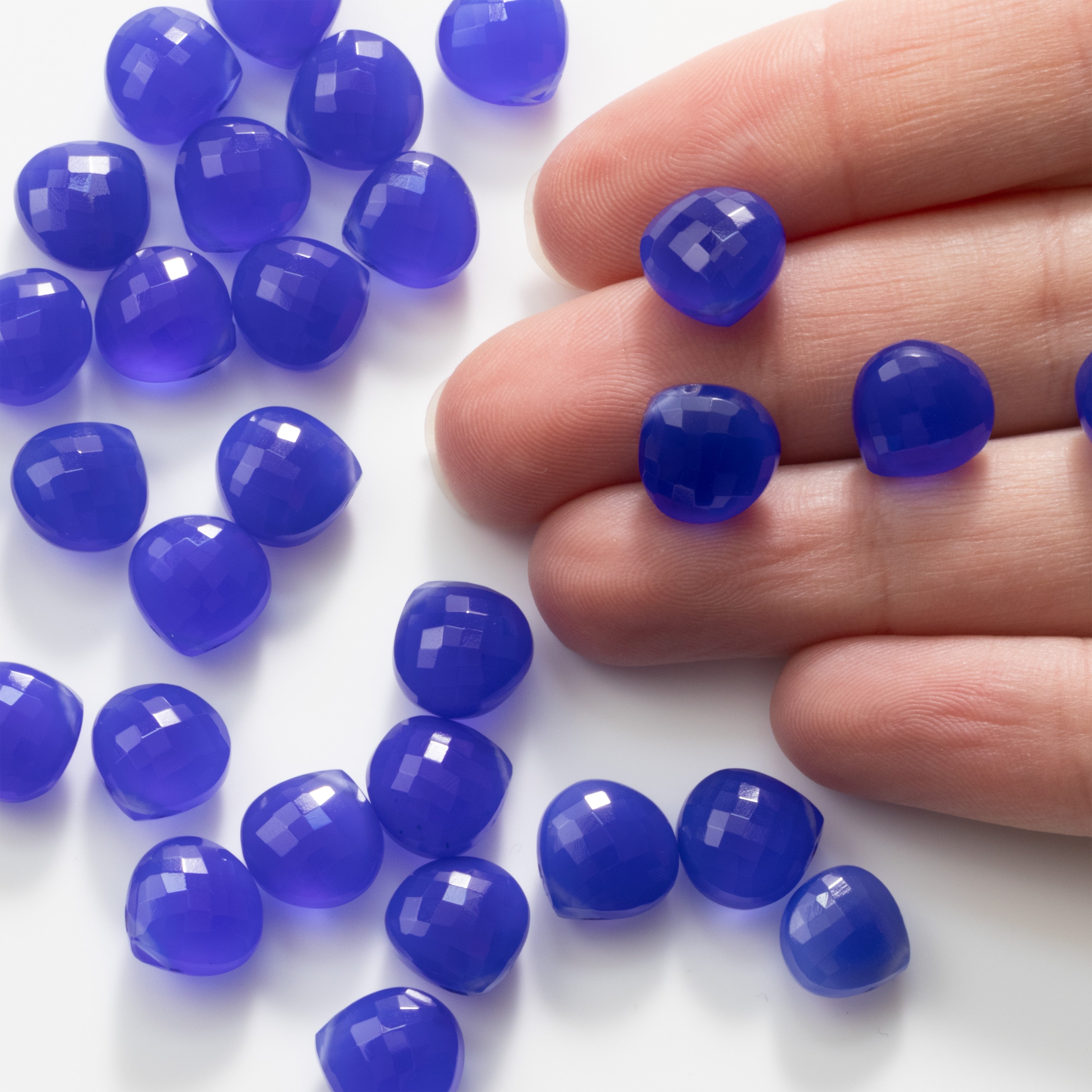 Blue Chalcedony Faceted Heart Briolette Beads Approx 9mm