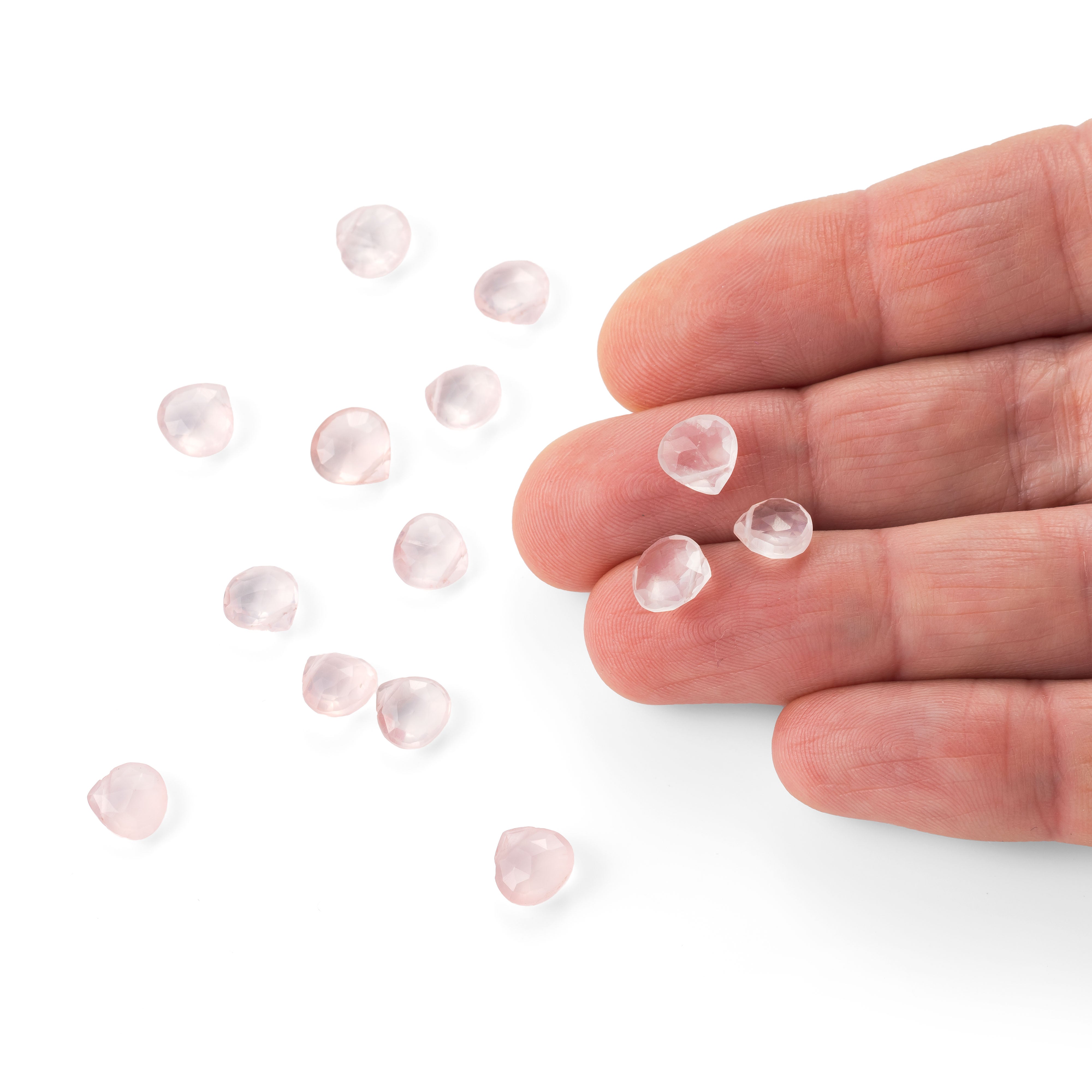 Rose Quartz Faceted Heart Briolette Beads Approx 7mm