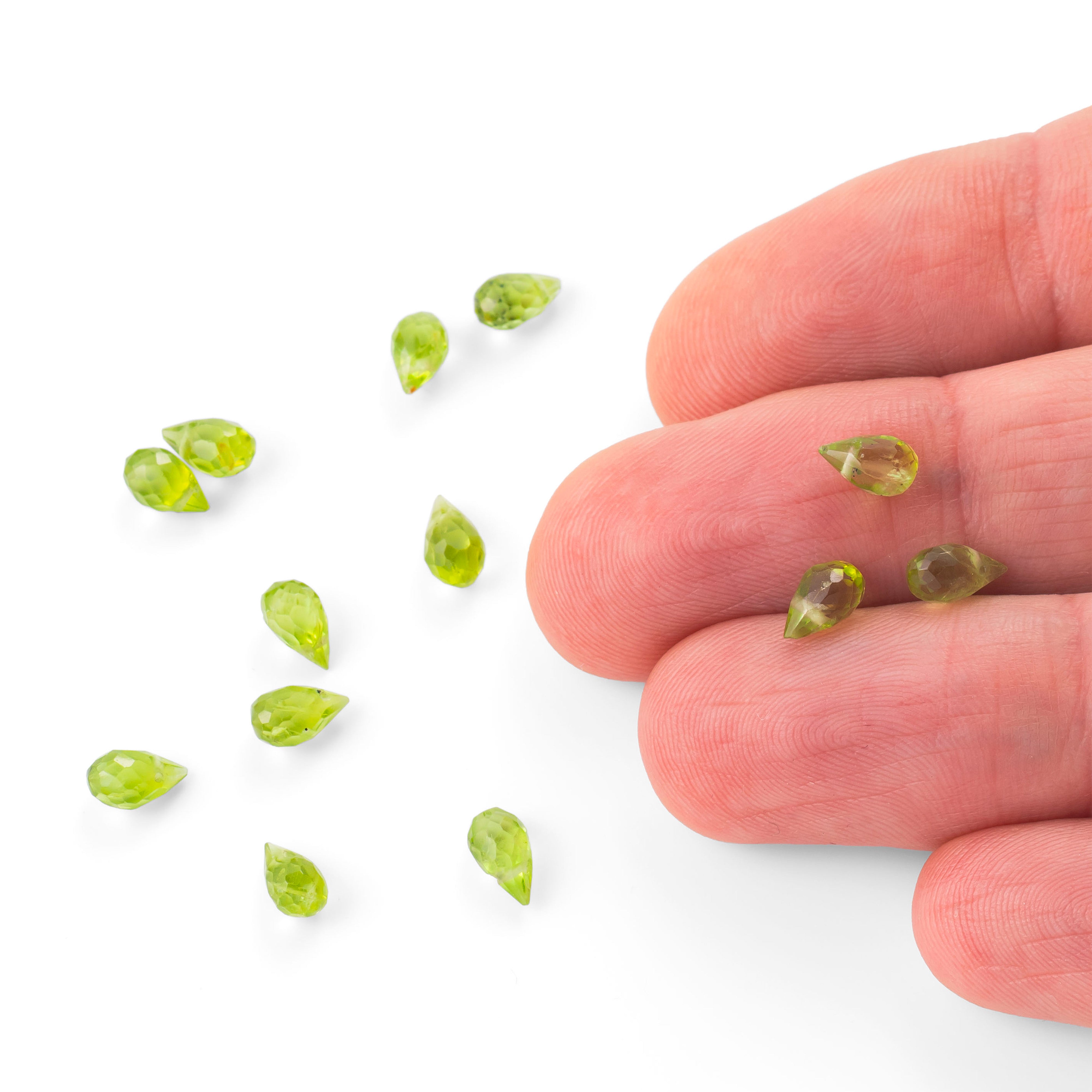 Peridot Faceted Drop Briolette Beads Approx 5x3mm