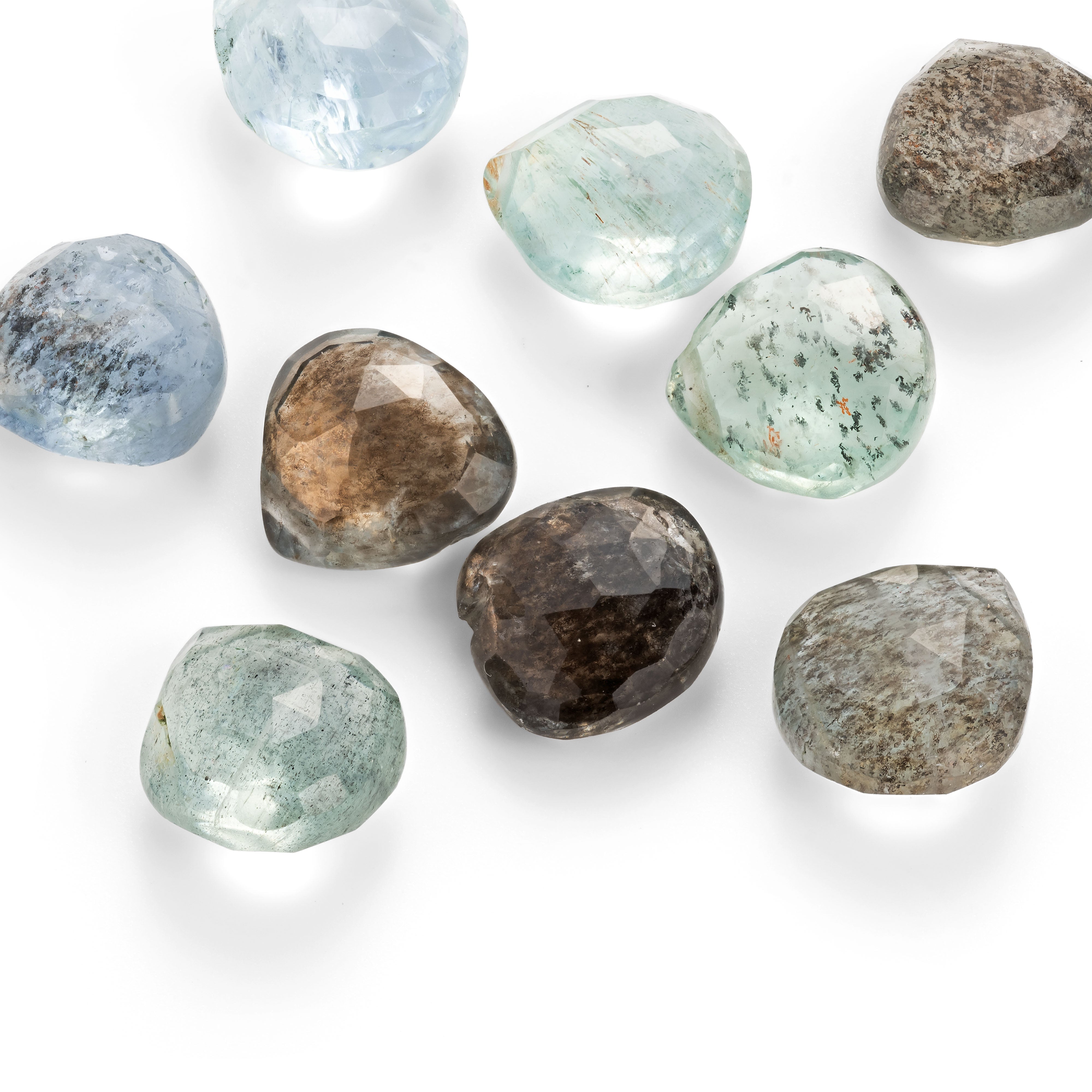 Moss Aquamarine Faceted Heart Briolette Beads