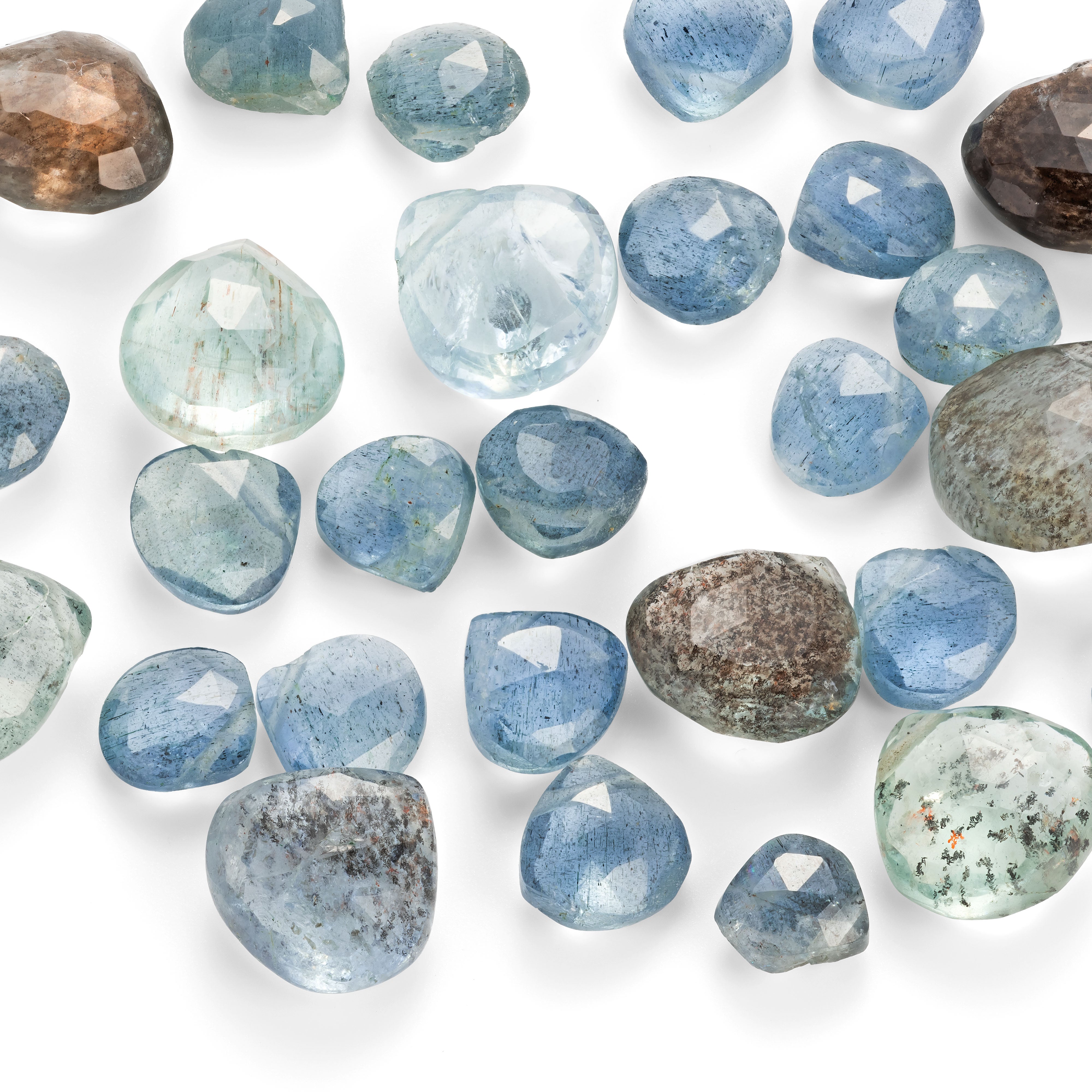 Moss Aquamarine Faceted Heart Briolette Beads