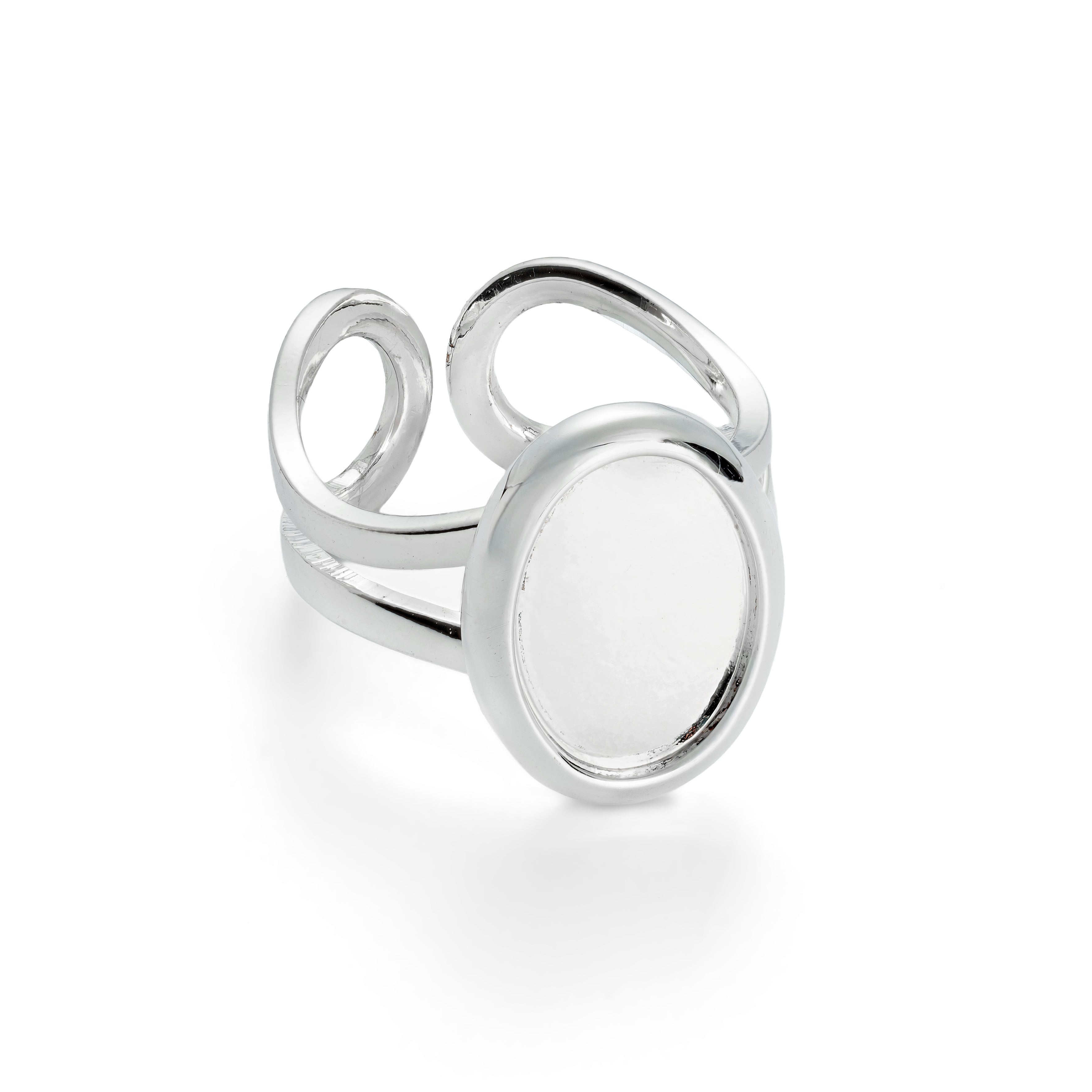 Silver Plated Adjustable Ring For 14x10mm Cabochons