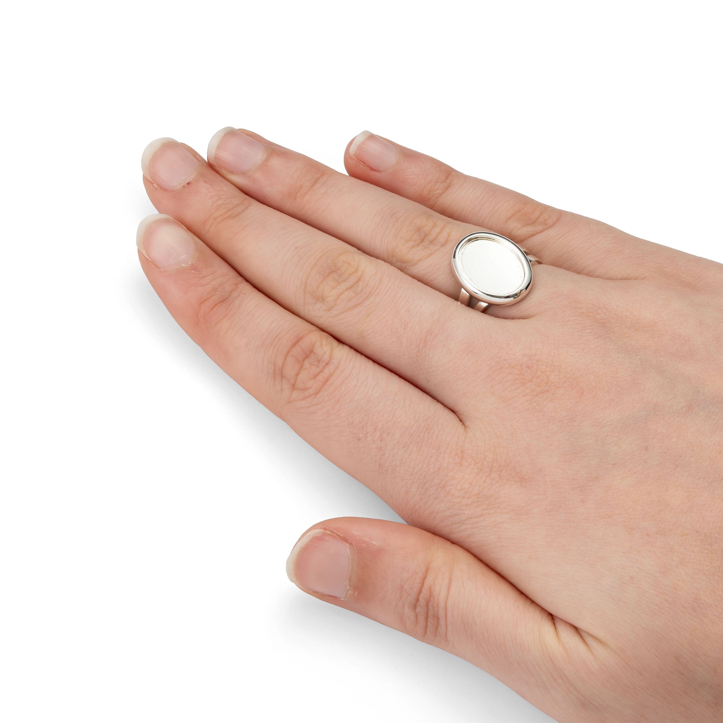 Silver Plated Adjustable Ring For 14x10mm Cabochons