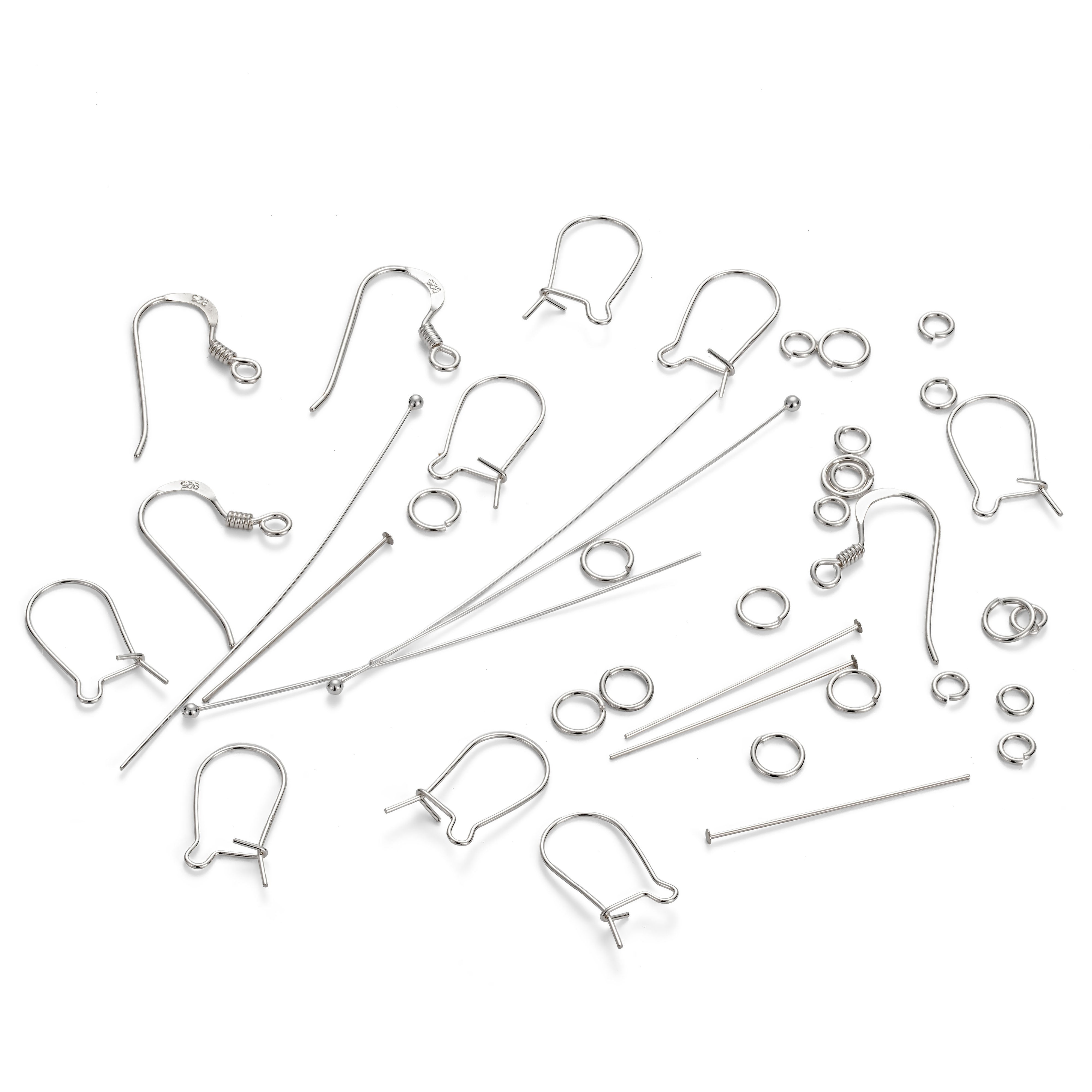 Assorted Sterling Silver Findings Pack For Earrings 34 Pieces