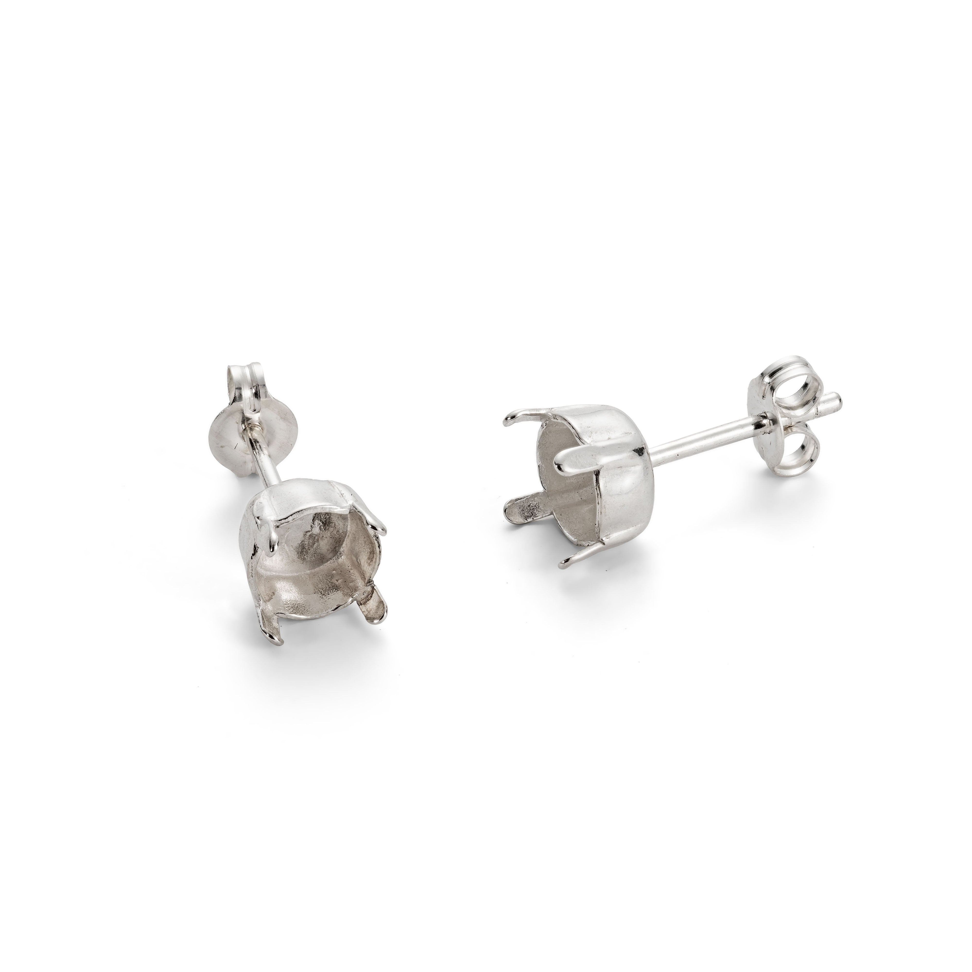 Sterling Silver Claw Earstud Setting For 6mm Stones Pair