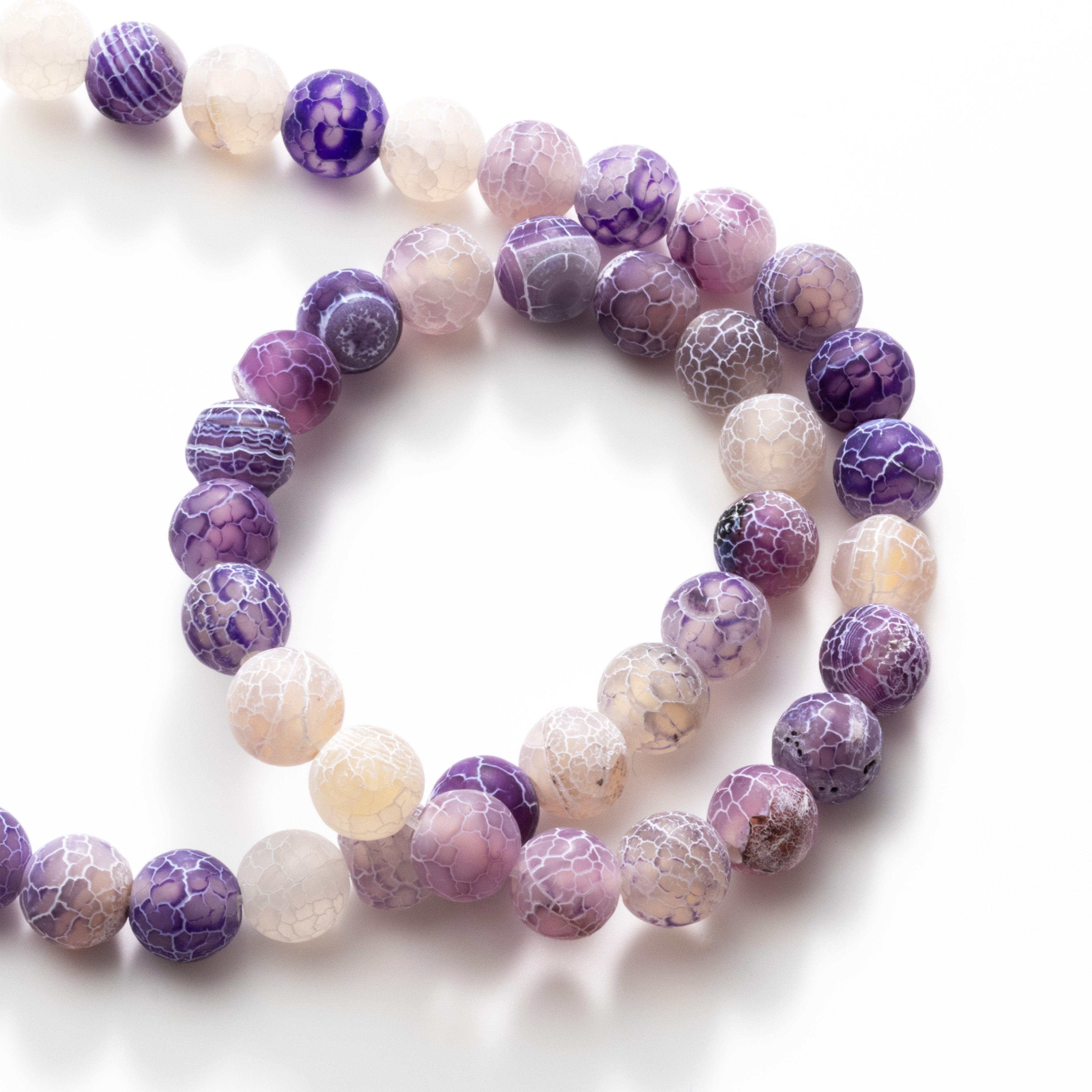 Lilac Frosted Cracked Agate Round Beads