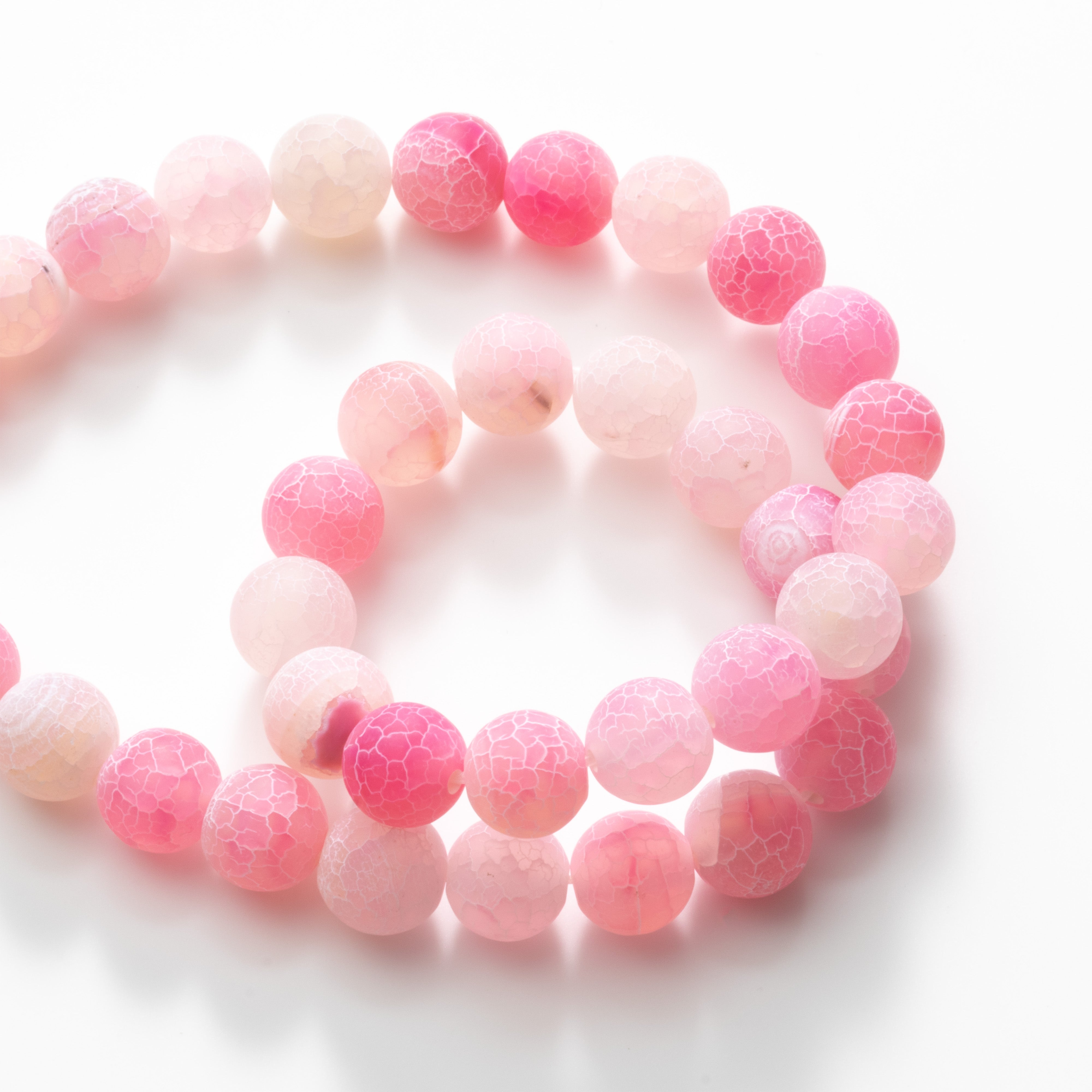Fuchsia Pink Frosted Cracked Agate Round Beads