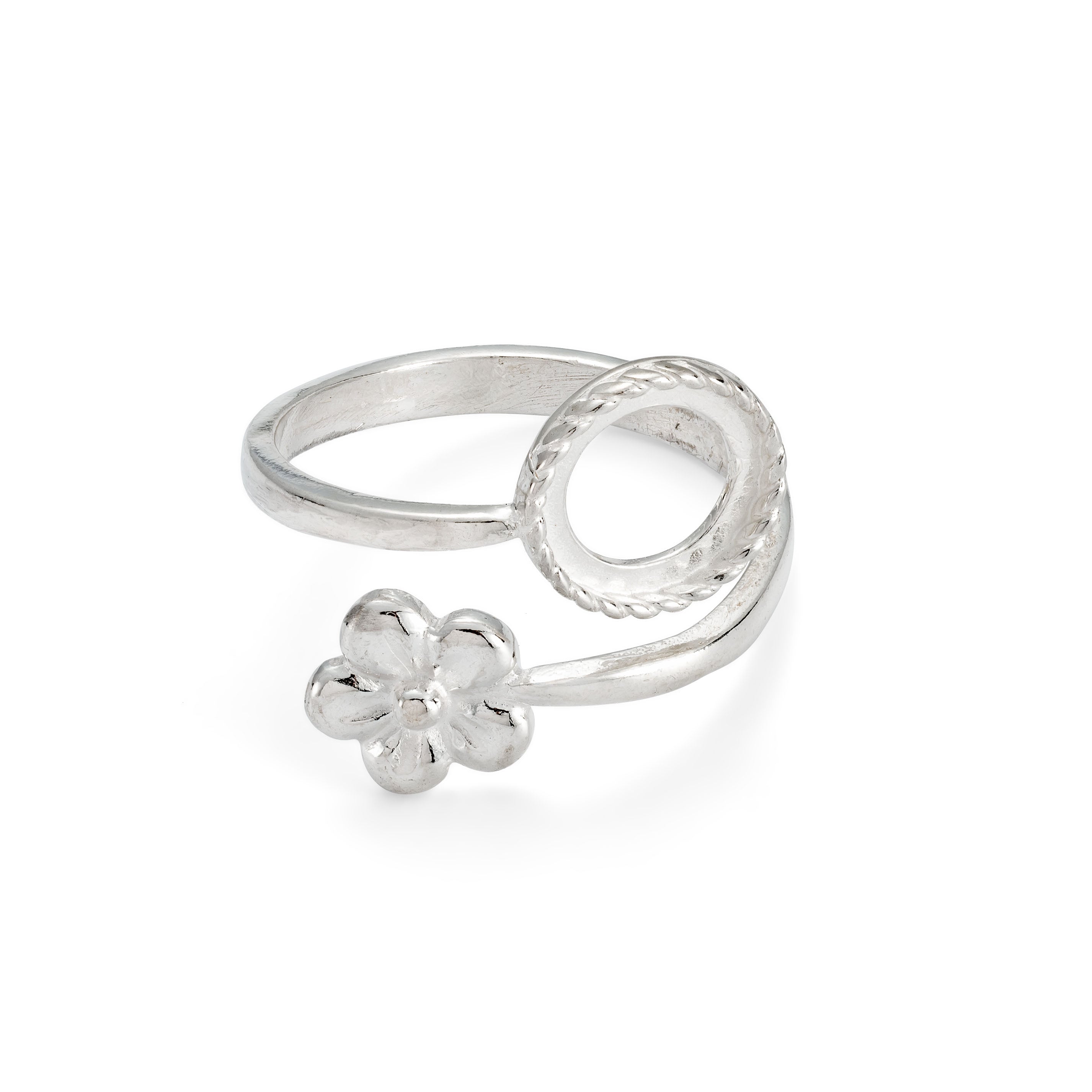 Sterling Silver Adjustable Milled Edge Flower Ring For 8mm Round Cabochon