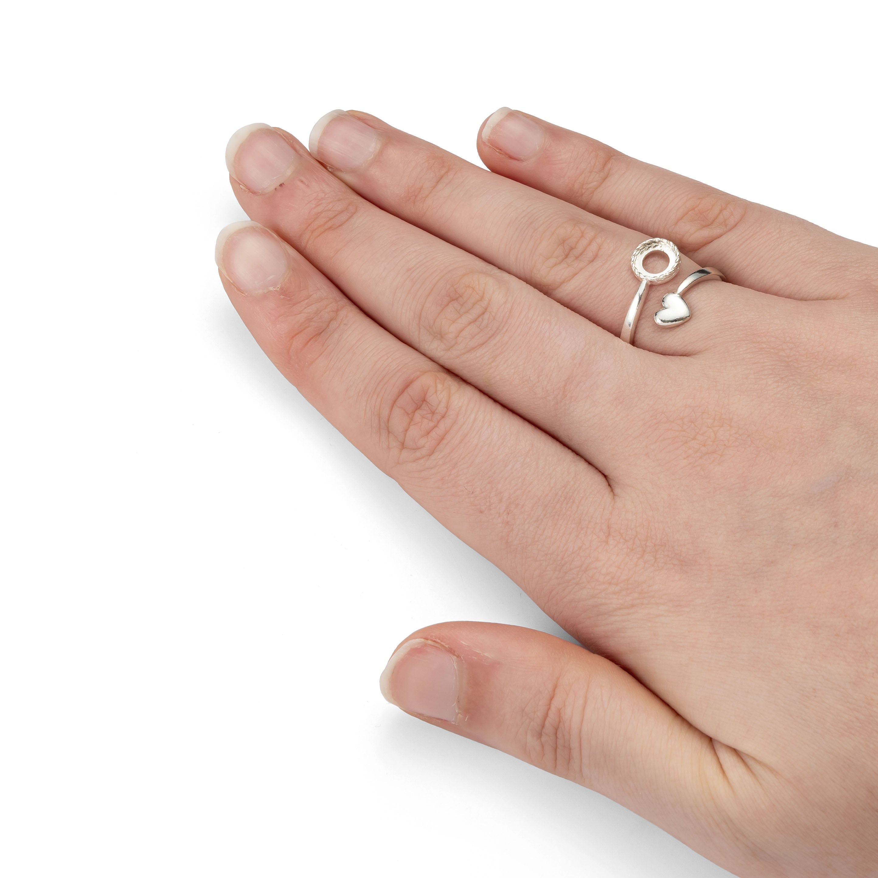 Sterling Silver Adjustable Milled Edge Heart Ring For 6mm Round Cabochon