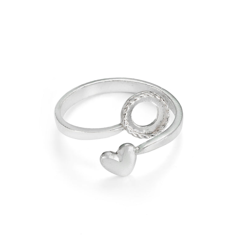 Sterling Silver Adjustable Milled Edge Heart Ring For 6mm Round Cabochon