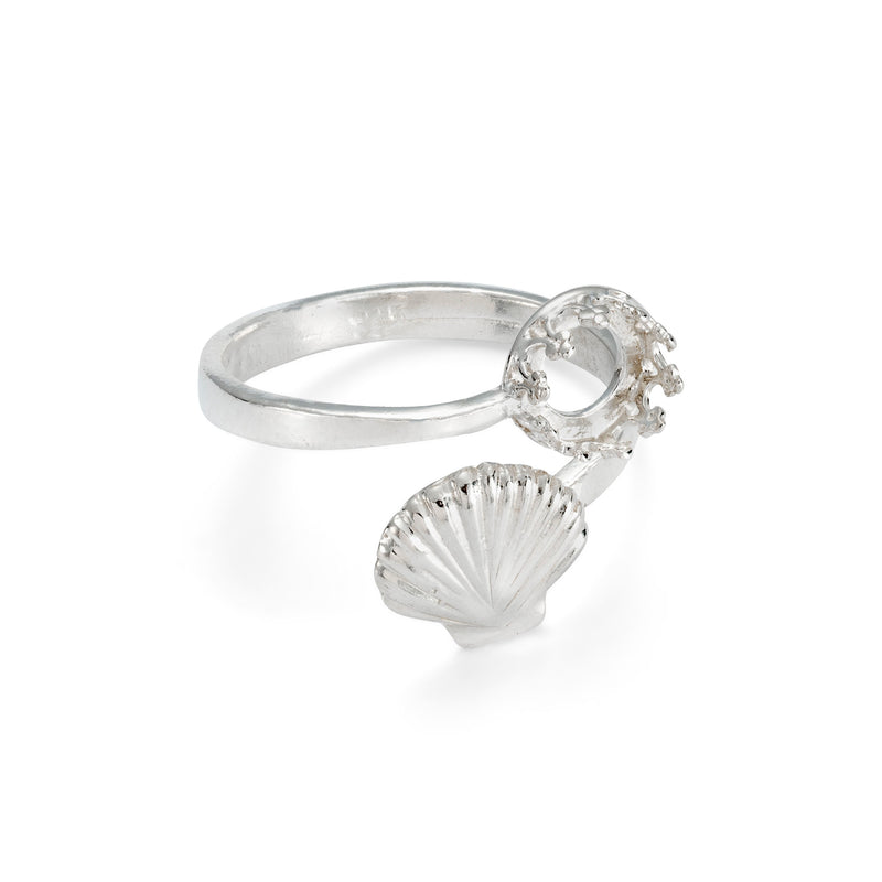 Sterling Silver Adjustable Gallery Wire Shell Ring For 6mm Round Cabochon