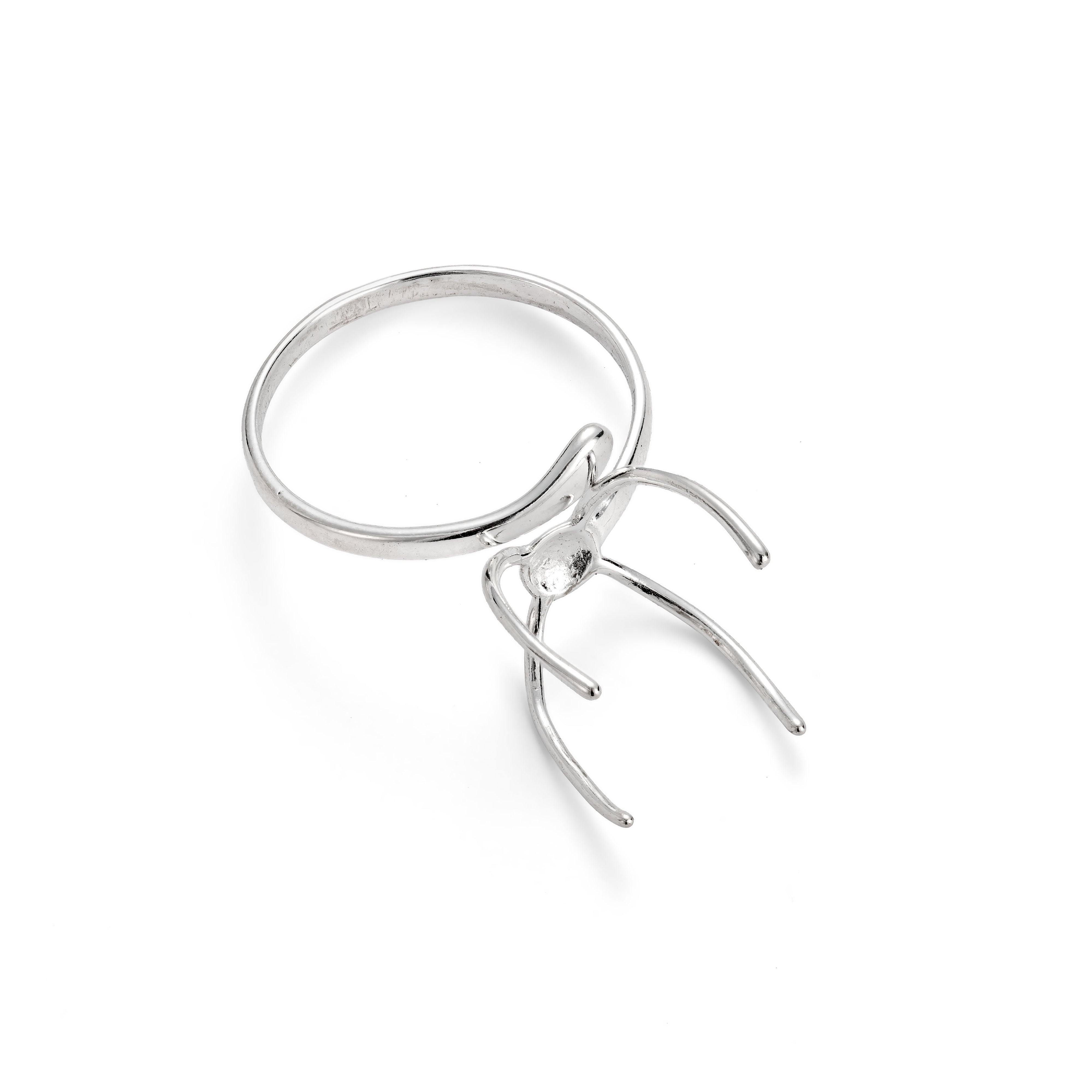 Sterling Silver Adjustable Huggie Claw Ring For Rough Crystals & Sea Glass