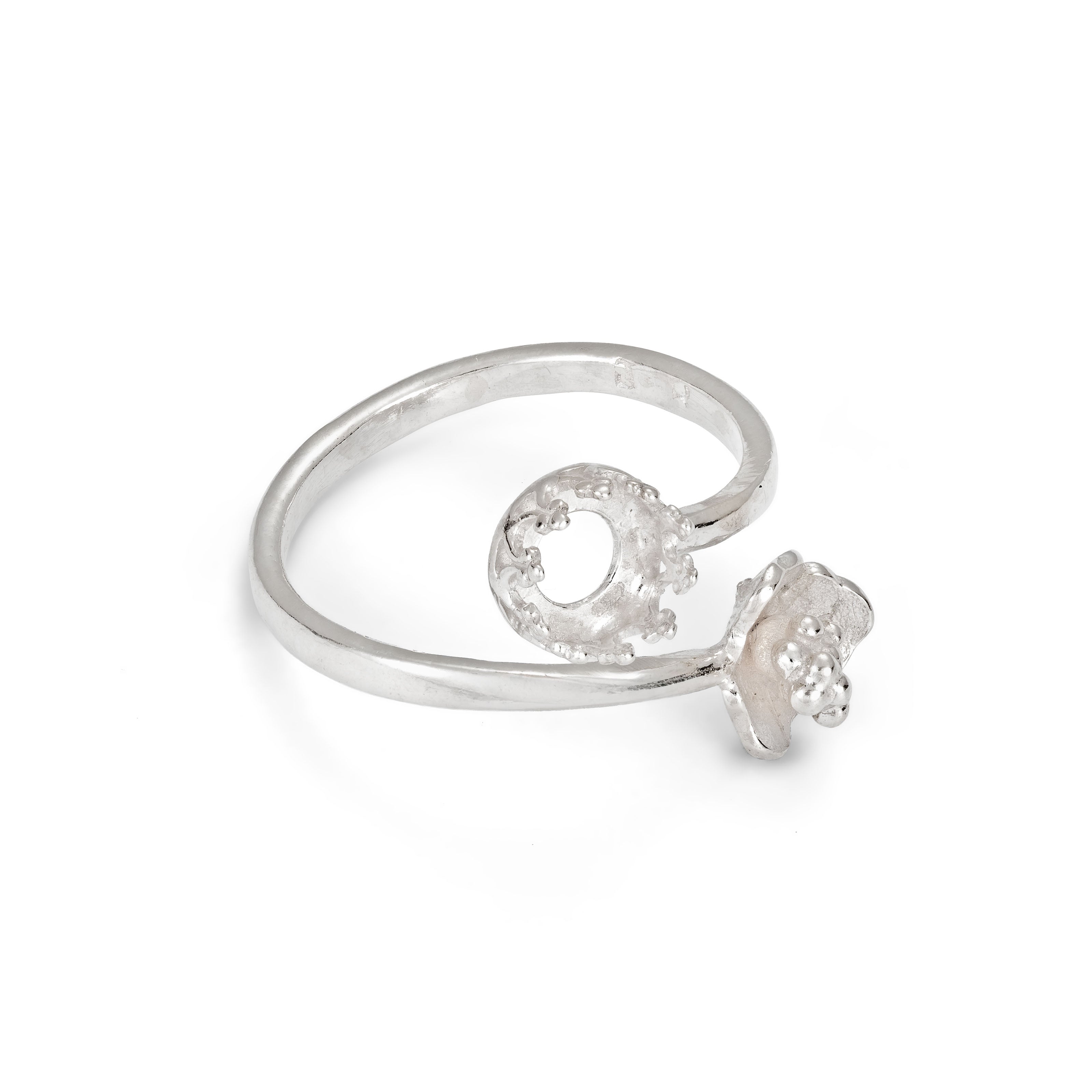Sterling Silver Adjustable Gallery Flower Ring For 6mm Round Cabochon