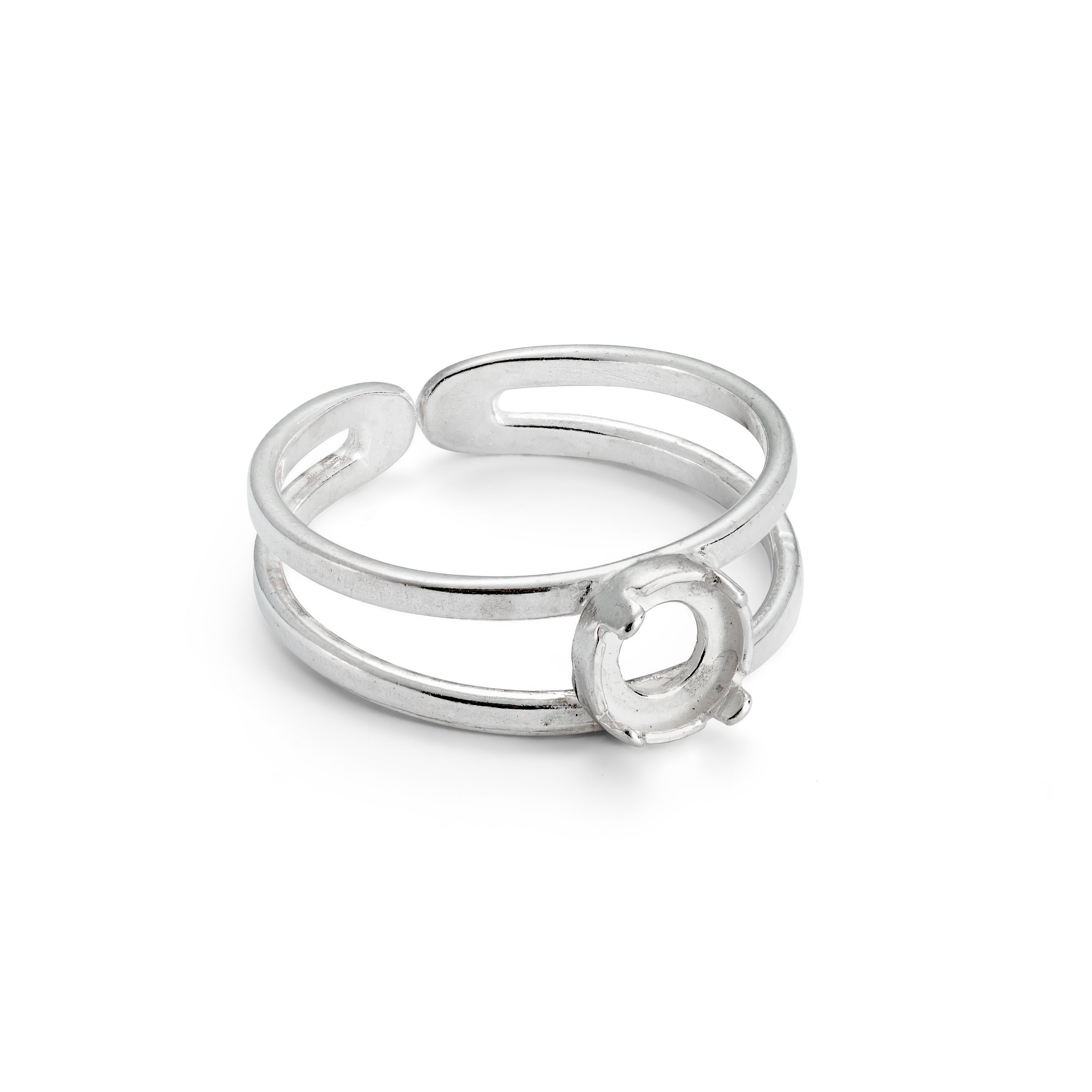 Sterling Silver Adjustable Ring With Decorative Claw For 5mm Round Cabochon