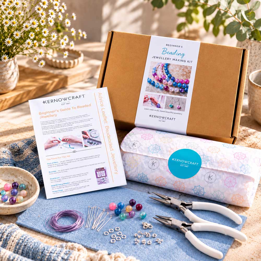 Beginner's beading jewellery making kit with gemstone beads, jewellery tools, findings and project guide