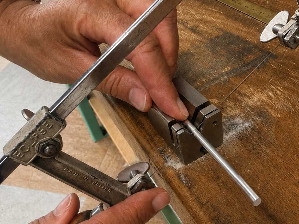 Clean precision-cut edge on sterling silver sheet