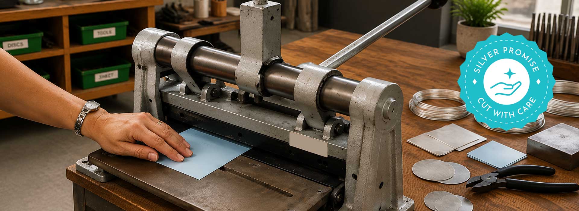 Sterling silver sheet being hand measured and precision cut to order by the Kernowcraft team